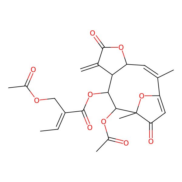 2D Structure of (10-Acetyloxy-2,11-dimethyl-7-methylidene-6,12-dioxo-5,14-dioxatricyclo[9.2.1.04,8]tetradeca-1(13),2-dien-9-yl) 2-(acetyloxymethyl)but-2-enoate