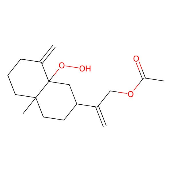 2D Structure of 2-(8a-hydroperoxy-4a-methyl-8-methylidene-2,3,4,5,6,7-hexahydro-1H-naphthalen-2-yl)prop-2-enyl acetate
