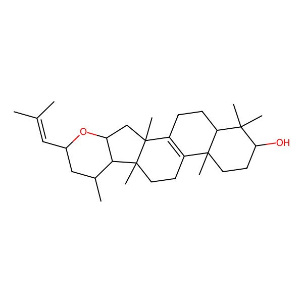 2D Structure of 2,8,10,14,18,18-Hexamethyl-6-(2-methylprop-1-enyl)-5-oxapentacyclo[11.8.0.02,10.04,9.014,19]henicos-1(13)-en-17-ol