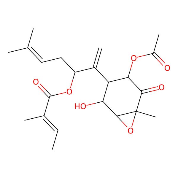 2D Structure of [(3S)-2-[(1R,2S,3S,4R,6R)-4-acetyloxy-2-hydroxy-6-methyl-5-oxo-7-oxabicyclo[4.1.0]heptan-3-yl]-6-methylhepta-1,5-dien-3-yl] (Z)-2-methylbut-2-enoate