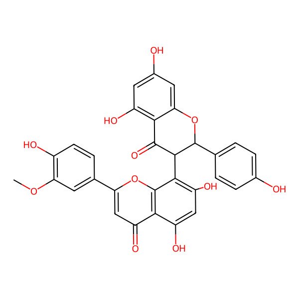 2D Structure of 8-[5,7-Dihydroxy-2-(4-hydroxyphenyl)-4-oxo-2,3-dihydrochromen-3-yl]-5,7-dihydroxy-2-(4-hydroxy-3-methoxyphenyl)chromen-4-one