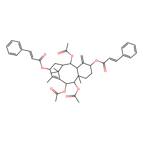 2D Structure of [(1R,2R,3R,5S,8R,9R,10R,13S)-2,9,10-triacetyloxy-8,12,15,15-tetramethyl-4-methylidene-13-[(E)-3-phenylprop-2-enoyl]oxy-5-tricyclo[9.3.1.03,8]pentadec-11-enyl] (E)-3-phenylprop-2-enoate