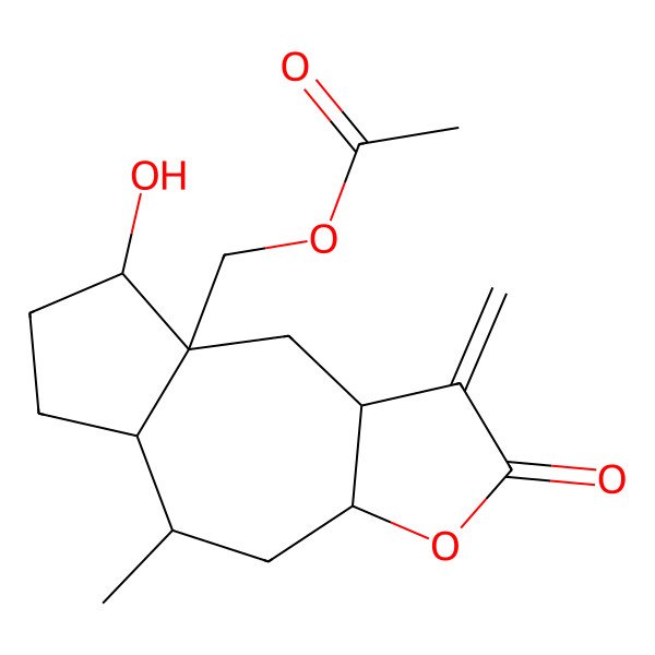 2D Structure of [(3aR,5S,5aS,8S,8aS,9aR)-8-hydroxy-5-methyl-1-methylidene-2-oxo-4,5,5a,6,7,8,9,9a-octahydro-3aH-azuleno[6,5-b]furan-8a-yl]methyl acetate