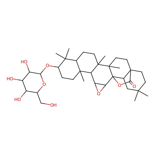 2D Structure of (1S,2S,4S,5R,6S,9S,11R,14R,15S,18S,23R)-6,10,10,14,15,21,21-heptamethyl-9-[(2R,3R,4S,5S,6R)-3,4,5-trihydroxy-6-(hydroxymethyl)oxan-2-yl]oxy-3,24-dioxaheptacyclo[16.5.2.01,15.02,4.05,14.06,11.018,23]pentacosan-25-one