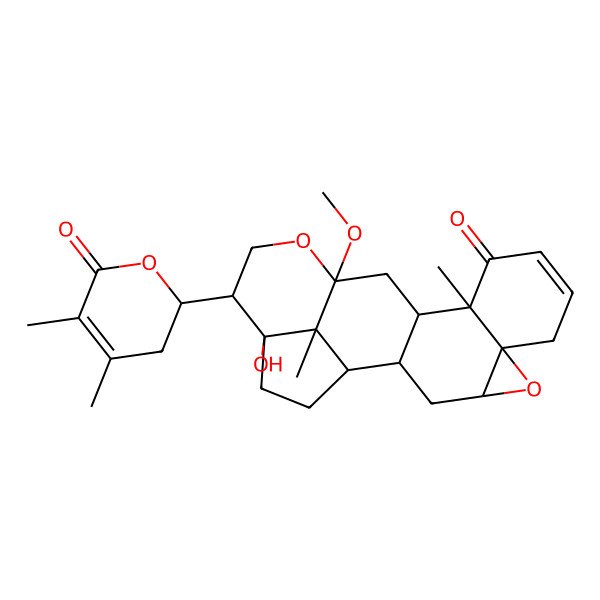 2D Structure of 17-(4,5-Dimethyl-6-oxo-2,3-dihydropyran-2-yl)-18-hydroxy-14-methoxy-11,21-dimethyl-5,15-dioxahexacyclo[12.6.1.02,12.04,6.06,11.018,21]henicos-8-en-10-one