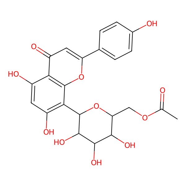 2D Structure of [(2S,3R,4S,5S,6S)-6-[5,7-dihydroxy-2-(4-hydroxyphenyl)-4-oxochromen-8-yl]-3,4,5-trihydroxyoxan-2-yl]methyl acetate