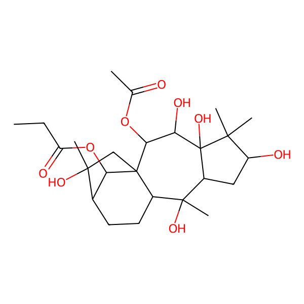 2D Structure of (2-Acetyloxy-3,4,6,9,14-pentahydroxy-5,5,9,14-tetramethyl-16-tetracyclo[11.2.1.01,10.04,8]hexadecanyl) propanoate