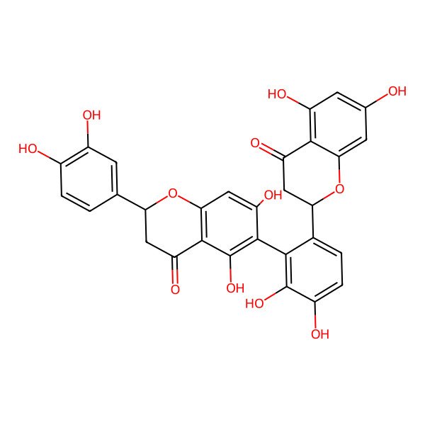 2D Structure of (2S)-6-[6-[(2S)-5,7-dihydroxy-4-oxo-2,3-dihydrochromen-2-yl]-2,3-dihydroxyphenyl]-2-(3,4-dihydroxyphenyl)-5,7-dihydroxy-2,3-dihydrochromen-4-one