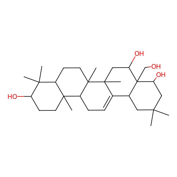 2D Structure of (3S,4aR,6aR,6bS,8R,8aS,9S,12aS,14aS,14bR)-8a-(hydroxymethyl)-4,4,6a,6b,11,11,14b-heptamethyl-1,2,3,4a,5,6,7,8,9,10,12,12a,14,14a-tetradecahydropicene-3,8,9-triol