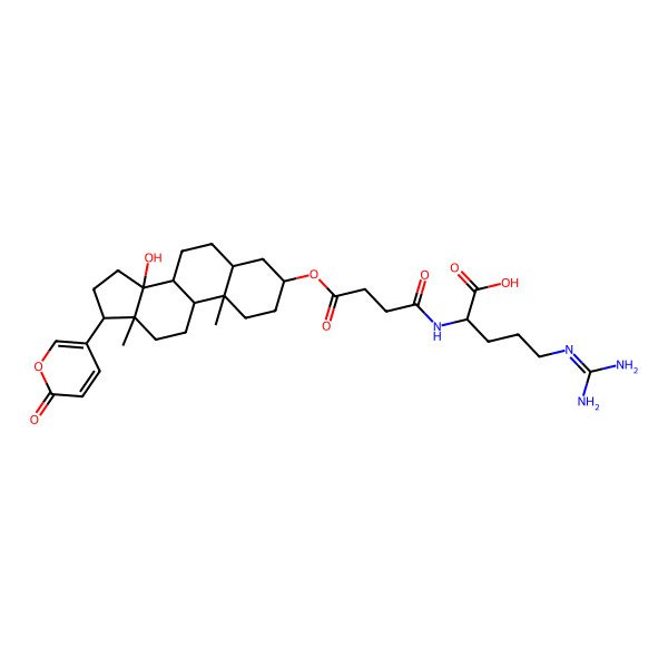 2D Structure of 5-(Diaminomethylideneamino)-2-[[4-[[14-hydroxy-10,13-dimethyl-17-(6-oxopyran-3-yl)-1,2,3,4,5,6,7,8,9,11,12,15,16,17-tetradecahydrocyclopenta[a]phenanthren-3-yl]oxy]-4-oxobutanoyl]amino]pentanoic acid