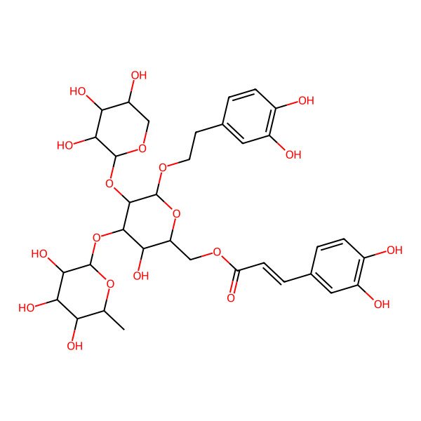 2D Structure of [(2R,3R,4S,5R,6R)-6-[2-(3,4-dihydroxyphenyl)ethoxy]-3-hydroxy-4-[(2S,3R,4R,5R,6S)-3,4,5-trihydroxy-6-methyloxan-2-yl]oxy-5-[(2R,3S,4R,5R)-3,4,5-trihydroxyoxan-2-yl]oxyoxan-2-yl]methyl (E)-3-(3,4-dihydroxyphenyl)prop-2-enoate