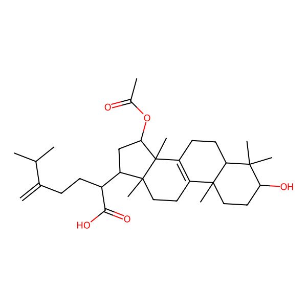 2D Structure of (2R)-2-[(3S,5R,10S,13R,14R,15S,17R)-15-acetyloxy-3-hydroxy-4,4,10,13,14-pentamethyl-2,3,5,6,7,11,12,15,16,17-decahydro-1H-cyclopenta[a]phenanthren-17-yl]-6-methyl-5-methylideneheptanoic acid