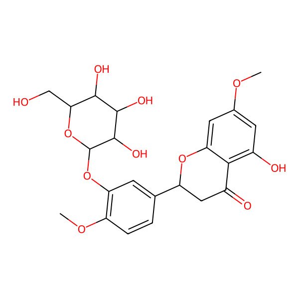2D Structure of (2R)-5-hydroxy-7-methoxy-2-[4-methoxy-3-[(2S,3R,4S,5S,6R)-3,4,5-trihydroxy-6-(hydroxymethyl)oxan-2-yl]oxyphenyl]-2,3-dihydrochromen-4-one