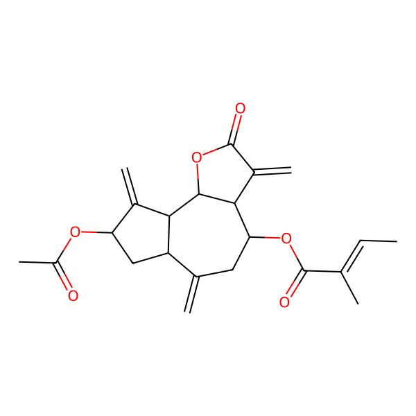 2D Structure of (8-Acetyloxy-3,6,9-trimethylidene-2-oxo-3a,4,5,6a,7,8,9a,9b-octahydroazuleno[4,5-b]furan-4-yl) 2-methylbut-2-enoate