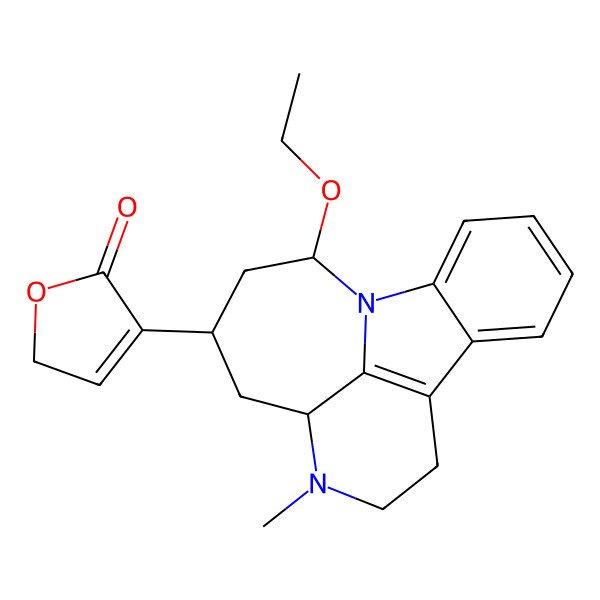 2D Structure of 4-(9-ethoxy-4-methyl-4,10-diazatetracyclo[8.6.1.05,17.011,16]heptadeca-1(17),11,13,15-tetraen-7-yl)-2H-furan-5-one