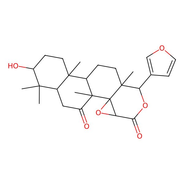 2D Structure of (1R,2R,4S,7S,8S,12S,15S)-7-(furan-3-yl)-15-hydroxy-1,8,12,16,16-pentamethyl-3,6-dioxapentacyclo[9.8.0.02,4.02,8.012,17]nonadecane-5,19-dione