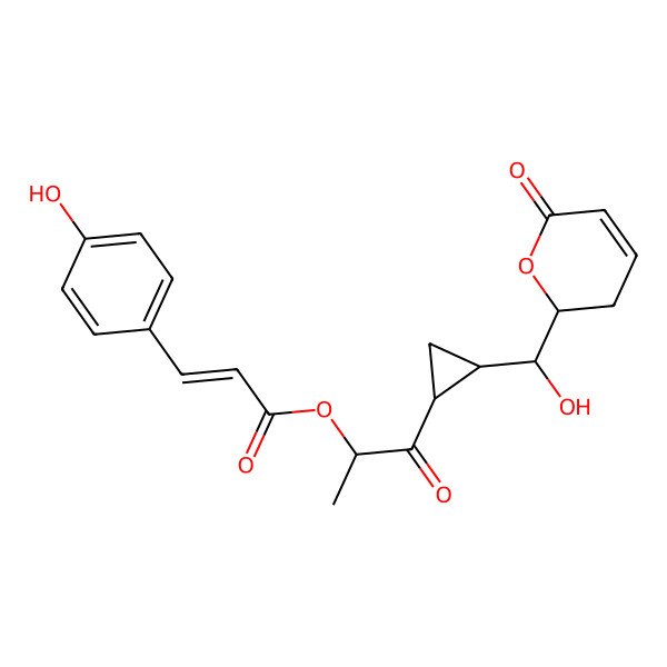 2D Structure of [1-[2-[Hydroxy-(6-oxo-2,3-dihydropyran-2-yl)methyl]cyclopropyl]-1-oxopropan-2-yl] 3-(4-hydroxyphenyl)prop-2-enoate