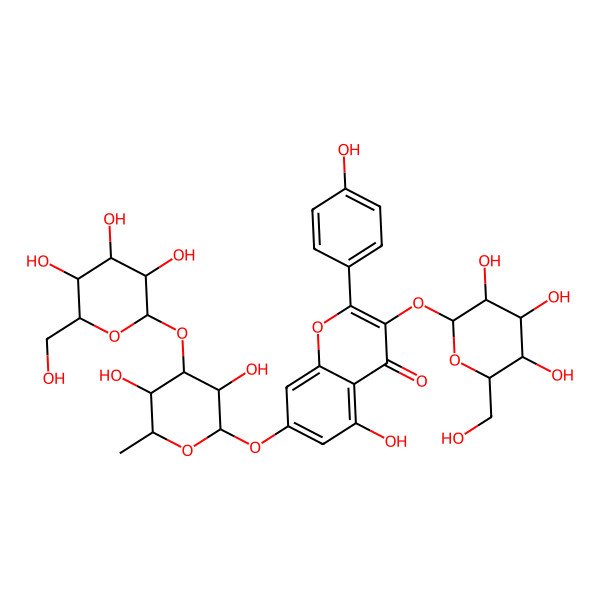 2D Structure of 3-(beta-D-Galactopyranosyloxy)-7-[3-O-(beta-D-glucopyranosyl)-alpha-L-rhamnopyranosyloxy]-2-(4-hydroxyphenyl)-5-hydroxy-4H-1-benzopyran-4-one