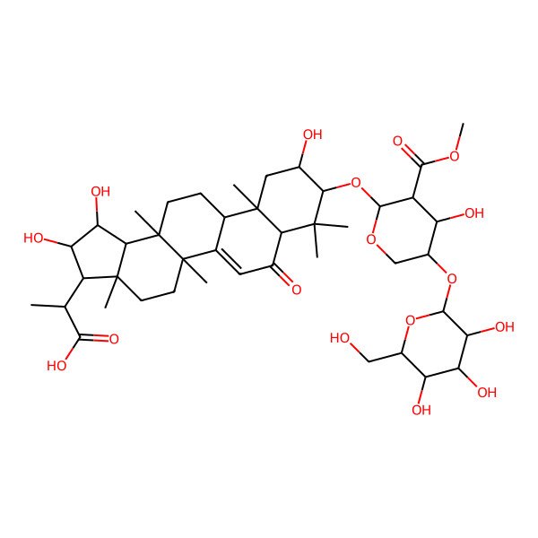 2D Structure of (2R)-2-[(1R,2S,3R,3aR,5aS,7aR,9R,10R,11aR,11bR,13aS,13bR)-1,2,10-trihydroxy-9-[(3S,4S,5S)-4-hydroxy-3-methoxycarbonyl-5-[(3R,4S,5S,6R)-3,4,5-trihydroxy-6-(hydroxymethyl)oxan-2-yl]oxyoxan-2-yl]oxy-3a,5a,8,8,11a,13a-hexamethyl-7-oxo-2,3,4,5,7a,9,10,11,11b,12,13,13b-dodecahydro-1H-cyclopenta[a]chrysen-3-yl]propanoic acid