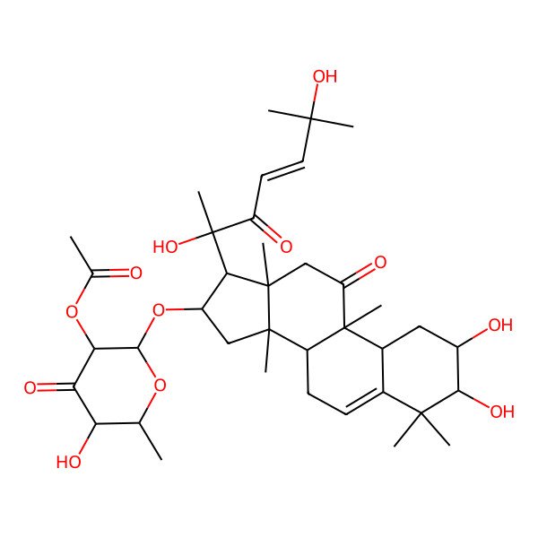 2D Structure of [2-[[17-(2,6-Dihydroxy-6-methyl-3-oxohept-4-en-2-yl)-2,3-dihydroxy-4,4,9,13,14-pentamethyl-11-oxo-1,2,3,7,8,10,12,15,16,17-decahydrocyclopenta[a]phenanthren-16-yl]oxy]-5-hydroxy-6-methyl-4-oxooxan-3-yl] acetate