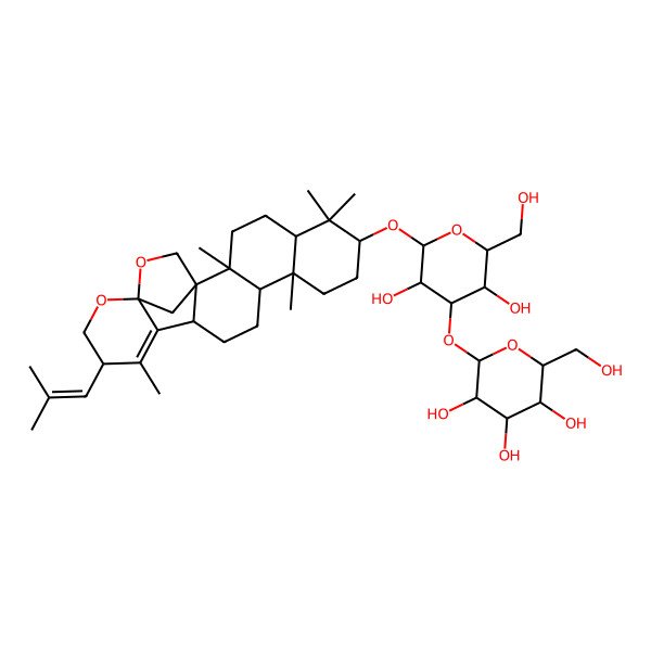 2D Structure of 2-[3,5-Dihydroxy-2-(hydroxymethyl)-6-[[2,6,6,10,16-pentamethyl-17-(2-methylprop-1-enyl)-19,21-dioxahexacyclo[18.2.1.01,14.02,11.05,10.015,20]tricos-15-en-7-yl]oxy]oxan-4-yl]oxy-6-(hydroxymethyl)oxane-3,4,5-triol
