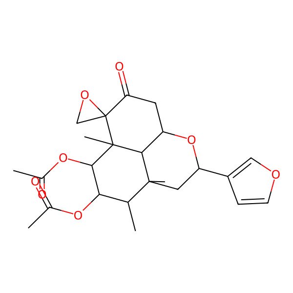 2D Structure of [(1R,3S,5S,6S,7R,8R,9S,10R,13R)-8-acetyloxy-3-(furan-3-yl)-5,6,9-trimethyl-11-oxospiro[2-oxatricyclo[7.3.1.05,13]tridecane-10,2'-oxirane]-7-yl] acetate