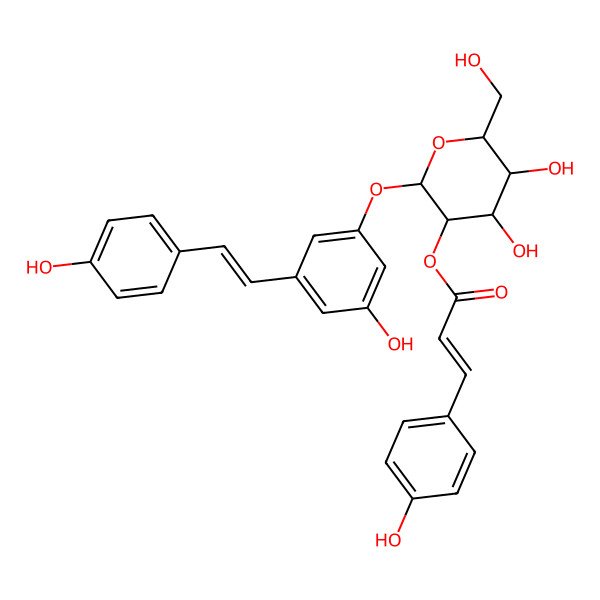 2D Structure of [(2S,3R,4S,5S,6R)-4,5-dihydroxy-2-[3-hydroxy-5-[(E)-2-(4-hydroxyphenyl)ethenyl]phenoxy]-6-(hydroxymethyl)oxan-3-yl] (E)-3-(4-hydroxyphenyl)prop-2-enoate