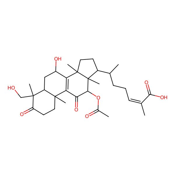 2D Structure of 6-[12-acetyloxy-7-hydroxy-4-(hydroxymethyl)-4,10,13,14-tetramethyl-3,11-dioxo-2,5,6,7,12,15,16,17-octahydro-1H-cyclopenta[a]phenanthren-17-yl]-2-methylhept-2-enoic acid
