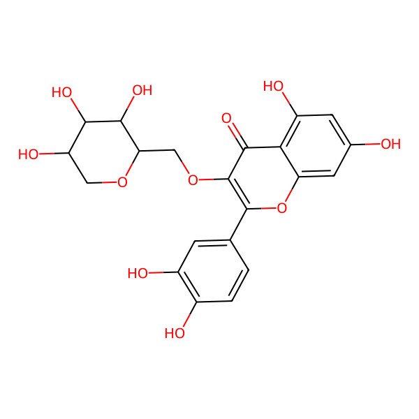 2D Structure of 2-(3,4-dihydroxyphenyl)-5,7-dihydroxy-3-[[(2S,3R,4S,5S)-3,4,5-trihydroxyoxan-2-yl]methoxy]chromen-4-one