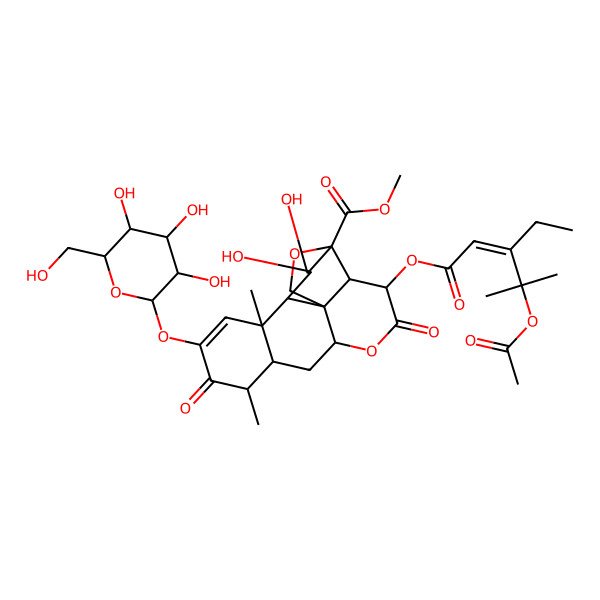 2D Structure of Methyl 3-(4-acetyloxy-3-ethyl-4-methylpent-2-enoyl)oxy-15,16-dihydroxy-9,13-dimethyl-4,10-dioxo-11-[3,4,5-trihydroxy-6-(hydroxymethyl)oxan-2-yl]oxy-5,18-dioxapentacyclo[12.5.0.01,6.02,17.08,13]nonadec-11-ene-17-carboxylate
