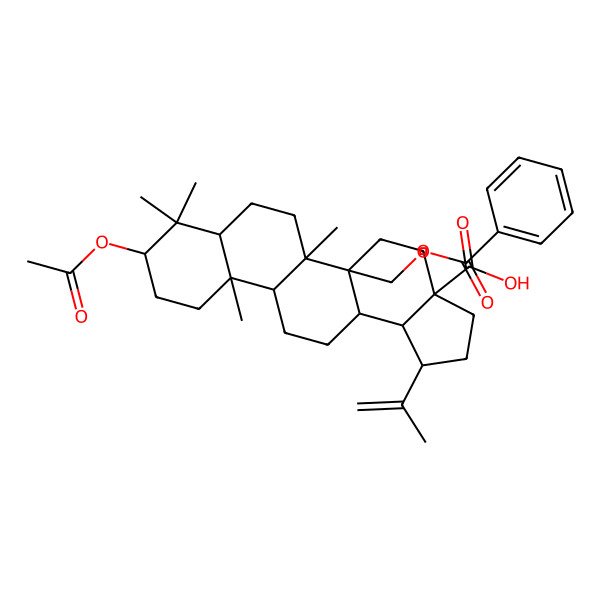 2D Structure of 9-Acetyloxy-5a-(benzoyloxymethyl)-5b,8,8,11a-tetramethyl-1-prop-1-en-2-yl-1,2,3,4,5,6,7,7a,9,10,11,11b,12,13,13a,13b-hexadecahydrocyclopenta[a]chrysene-3a-carboxylic acid