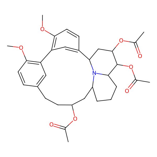2D Structure of [(1S,14S,16R,20S,21R,22R)-21,22-diacetyloxy-5,8-dimethoxy-24-azapentacyclo[14.7.1.12,6.17,11.020,24]hexacosa-2(26),3,5,7,9,11(25)-hexaen-14-yl] acetate