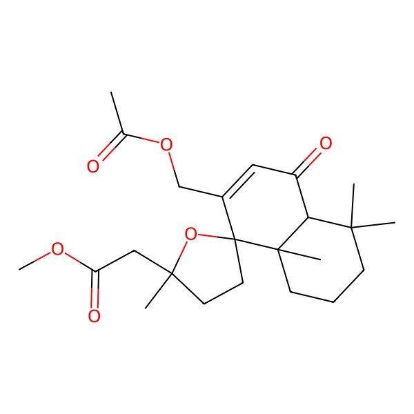 2D Structure of Methyl 2-[7-(acetyloxymethyl)-2',4,4,8a-tetramethyl-5-oxospiro[1,2,3,4a-tetrahydronaphthalene-8,5'-oxolane]-2'-yl]acetate