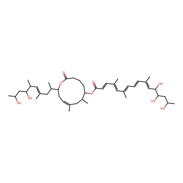2D Structure of [12-(7,9-Dihydroxy-4,6-dimethyldec-4-en-2-yl)-7,9-dimethyl-2-oxo-1-oxacyclododec-9-en-6-yl] 12,13,15-trihydroxy-4,6,10-trimethylhexadeca-2,4,6,8,10-pentaenoate