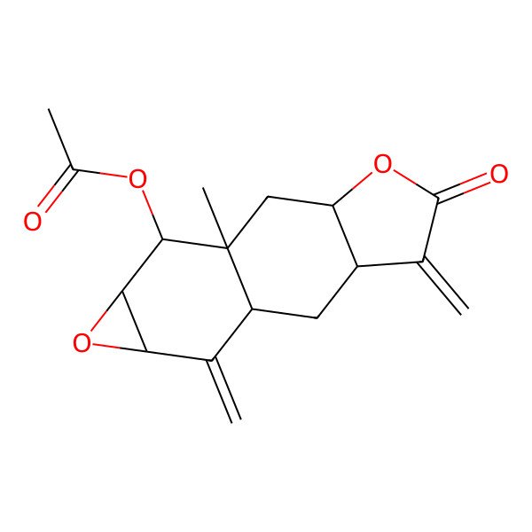 2D Structure of [(1R,3R,7R,9S,11S,13S,14R)-1-methyl-6,10-dimethylidene-5-oxo-4,12-dioxatetracyclo[7.5.0.03,7.011,13]tetradecan-14-yl] acetate