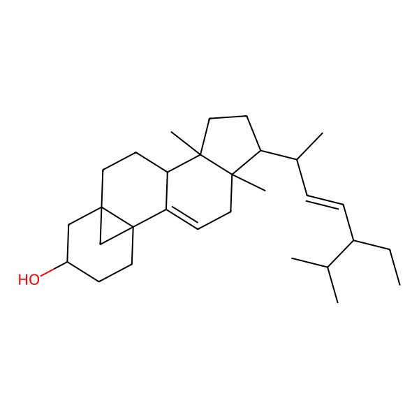 2D Structure of (1R,5R,6R,9S,10S,13S,15S)-6-[(E,2R,5S)-5-ethyl-6-methylhept-3-en-2-yl]-5,9-dimethylpentacyclo[11.4.1.01,13.02,10.05,9]octadec-2-en-15-ol