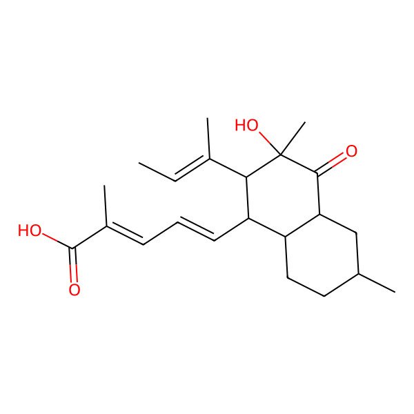 2D Structure of 5-(2-But-2-en-2-yl-3-hydroxy-3,6-dimethyl-4-oxo-1,2,4a,5,6,7,8,8a-octahydronaphthalen-1-yl)-2-methylpenta-2,4-dienoic acid