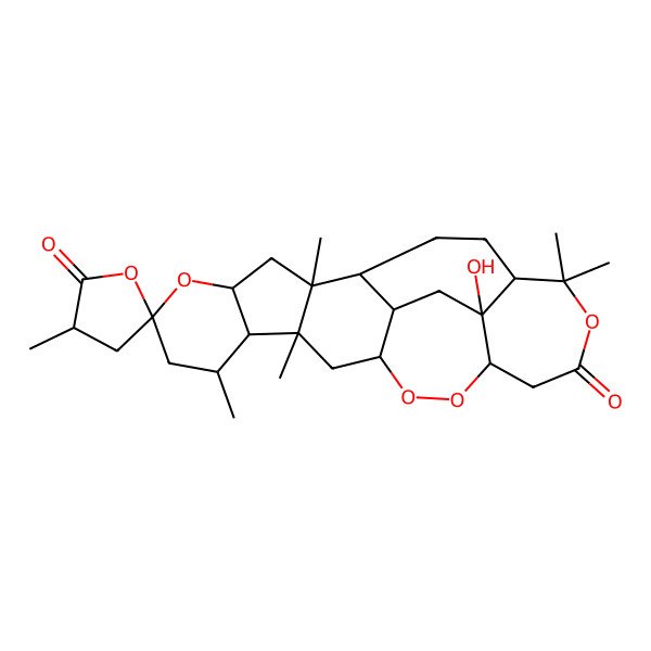 2D Structure of (1R,2S,3'R,4R,6S,8R,9R,10R,12S,15R,20S,21R,23S)-21-hydroxy-2,3',8,10,19,19-hexamethylspiro[5,13,14,18-tetraoxahexacyclo[18.3.2.02,10.04,9.012,23.015,21]pentacosane-6,5'-oxolane]-2',17-dione