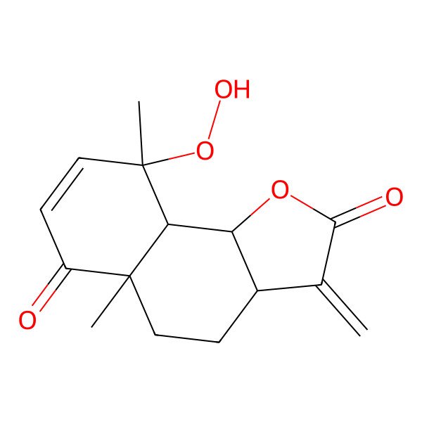 2D Structure of (3aS,5aR,9R,9aS,9bS)-9-hydroperoxy-5a,9-dimethyl-3-methylidene-4,5,9a,9b-tetrahydro-3aH-benzo[g][1]benzofuran-2,6-dione