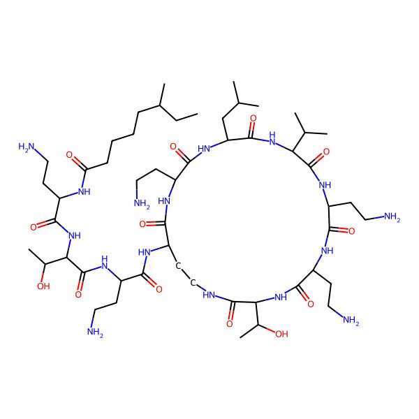 2D Structure of (6S)-N-[4-amino-1-[[1-[[4-amino-1-oxo-1-[[6,9,18-tris(2-aminoethyl)-3-(1-hydroxyethyl)-15-(2-methylpropyl)-2,5,8,11,14,17,20-heptaoxo-12-propan-2-yl-1,4,7,10,13,16,19-heptazacyclotricos-21-yl]amino]butan-2-yl]amino]-3-hydroxy-1-oxobutan-2-yl]amino]-1-oxobutan-2-yl]-6-methyloctanamide