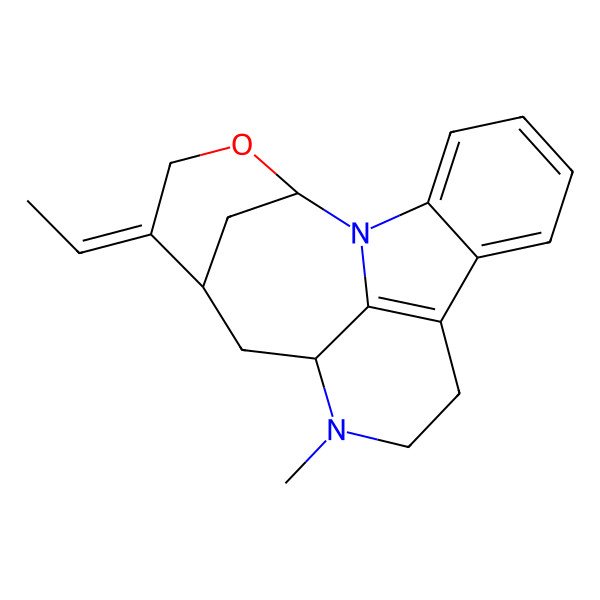 2D Structure of (2R,5E,6R,8S)-5-ethylidene-9-methyl-3-oxa-1,9-diazapentacyclo[10.6.1.12,6.08,19.013,18]icosa-12(19),13,15,17-tetraene