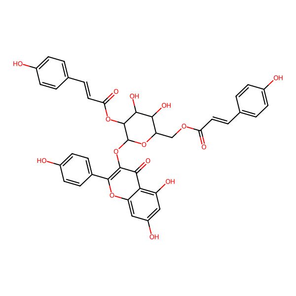 2D Structure of [6-[5,7-Dihydroxy-2-(4-hydroxyphenyl)-4-oxochromen-3-yl]oxy-3,4-dihydroxy-5-[3-(4-hydroxyphenyl)prop-2-enoyloxy]oxan-2-yl]methyl 3-(4-hydroxyphenyl)prop-2-enoate