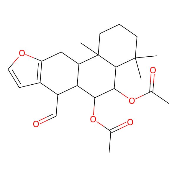 2D Structure of (5-Acetyloxy-7-formyl-4,4,11b-trimethyl-1,2,3,4a,5,6,6a,7,11,11a-decahydronaphtho[2,1-f][1]benzofuran-6-yl) acetate