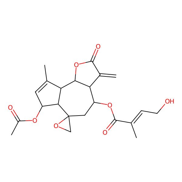2D Structure of [(3aR,4R,6R,6aS,7S,9aR,9bR)-7-acetyloxy-9-methyl-3-methylidene-2-oxospiro[4,5,6a,7,9a,9b-hexahydro-3aH-azuleno[4,5-b]furan-6,2'-oxirane]-4-yl] (Z)-4-hydroxy-2-methylbut-2-enoate