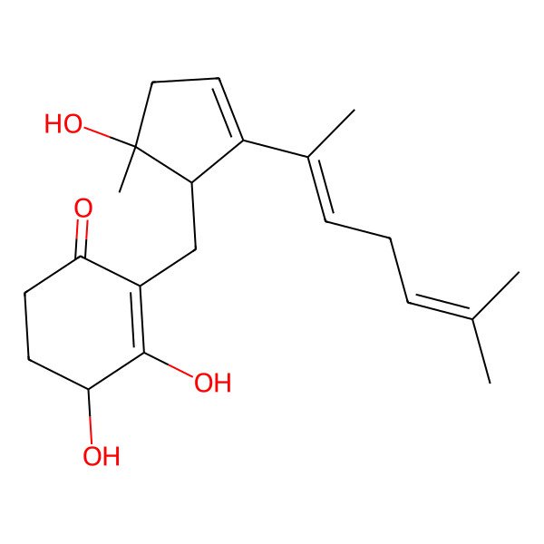 2D Structure of (4R)-3,4-dihydroxy-2-[[(1S,5S)-5-hydroxy-5-methyl-2-[(2Z)-6-methylhepta-2,5-dien-2-yl]cyclopent-2-en-1-yl]methyl]cyclohex-2-en-1-one