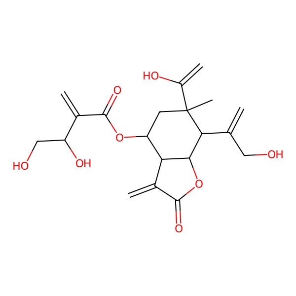 2D Structure of [6-(1-hydroxyethenyl)-7-(3-hydroxyprop-1-en-2-yl)-6-methyl-3-methylidene-2-oxo-4,5,7,7a-tetrahydro-3aH-1-benzofuran-4-yl] 3,4-dihydroxy-2-methylidenebutanoate