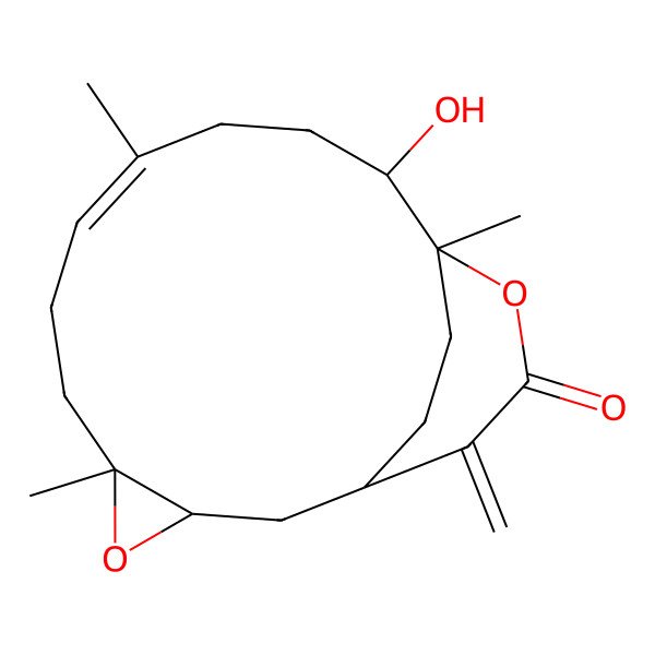 2D Structure of (1R,3R,5S,8Z,12S,13R)-12-hydroxy-5,9,13-trimethyl-16-methylidene-4,14-dioxatricyclo[11.3.2.03,5]octadec-8-en-15-one