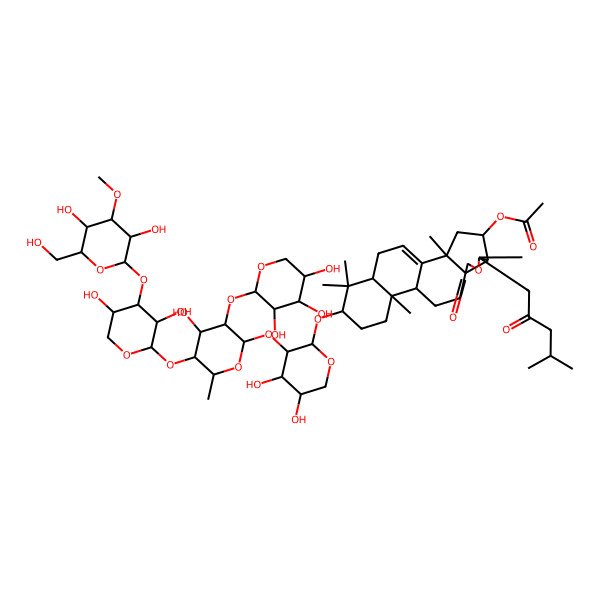 2D Structure of [(2S,4S,5R,6S,9S,12R,13R,16S,18R)-16-[(2S,3R,4S,5R)-3-[(2S,3R,4S,5S,6R)-5-[(2S,3R,4S,5R)-4-[(2S,3R,4S,5R,6R)-3,5-dihydroxy-6-(hydroxymethyl)-4-methoxyoxan-2-yl]oxy-3,5-dihydroxyoxan-2-yl]oxy-4-hydroxy-6-methyl-3-[(2S,3R,4S,5R)-3,4,5-trihydroxyoxan-2-yl]oxyoxan-2-yl]oxy-4,5-dihydroxyoxan-2-yl]oxy-2,6,13,17,17-pentamethyl-6-(4-methyl-2-oxopentyl)-8-oxo-7-oxapentacyclo[10.8.0.02,9.05,9.013,18]icos-1(20)-en-4-yl] acetate