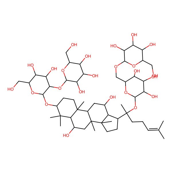 2D Structure of 2-[[6-[2-[3-[4,5-dihydroxy-6-(hydroxymethyl)-3-[3,4,5-trihydroxy-6-(hydroxymethyl)oxan-2-yl]oxyoxan-2-yl]oxy-6,12-dihydroxy-4,4,8,10,14-pentamethyl-2,3,5,6,7,9,11,12,13,15,16,17-dodecahydro-1H-cyclopenta[a]phenanthren-17-yl]-6-methylhept-5-en-2-yl]oxy-3,4,5-trihydroxyoxan-2-yl]methoxy]-6-(hydroxymethyl)oxane-3,4,5-triol