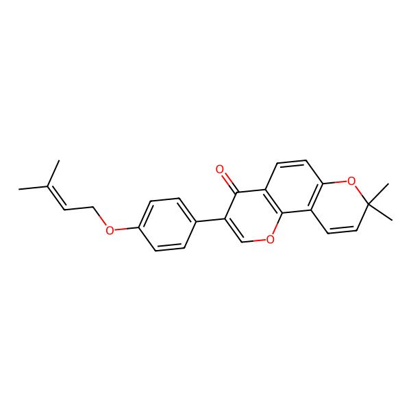 2D Structure of 8,8-Dimethyl-3-[4-(3-methylbut-2-enyloxy)phenyl]-8H-pyrano[2,3-f]chromen-4-one